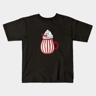 Hot Chocolate Snowman - round red stripe pattern mug Kids T-Shirt